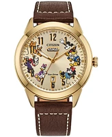 Citizen Eco-Drive Men's Disney Brown Leather Strap Watch 41mm