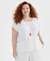 Style & Co Plus Crochet-Trim Dolman-Sleeve Top, Created for Macy's