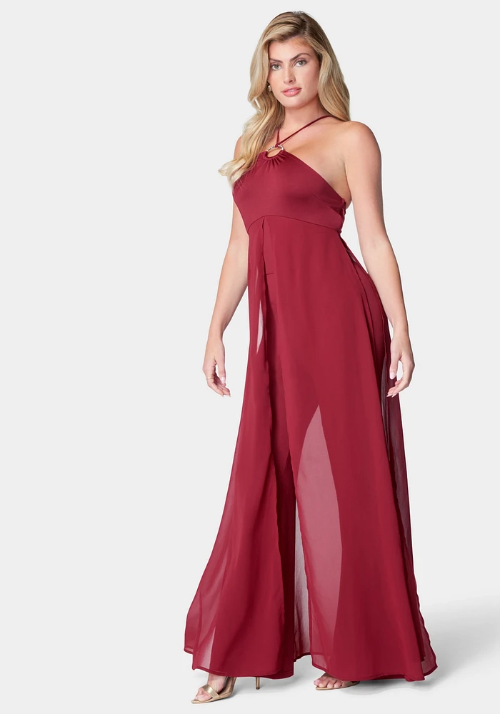 Bebe Women's Overlay Halter Jumpsuit