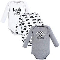 Hudson Baby Baby Boys Hudson Cotton Long-Sleeve Bodysuits Bear Gray Black 3-Pack, 12-18 Months