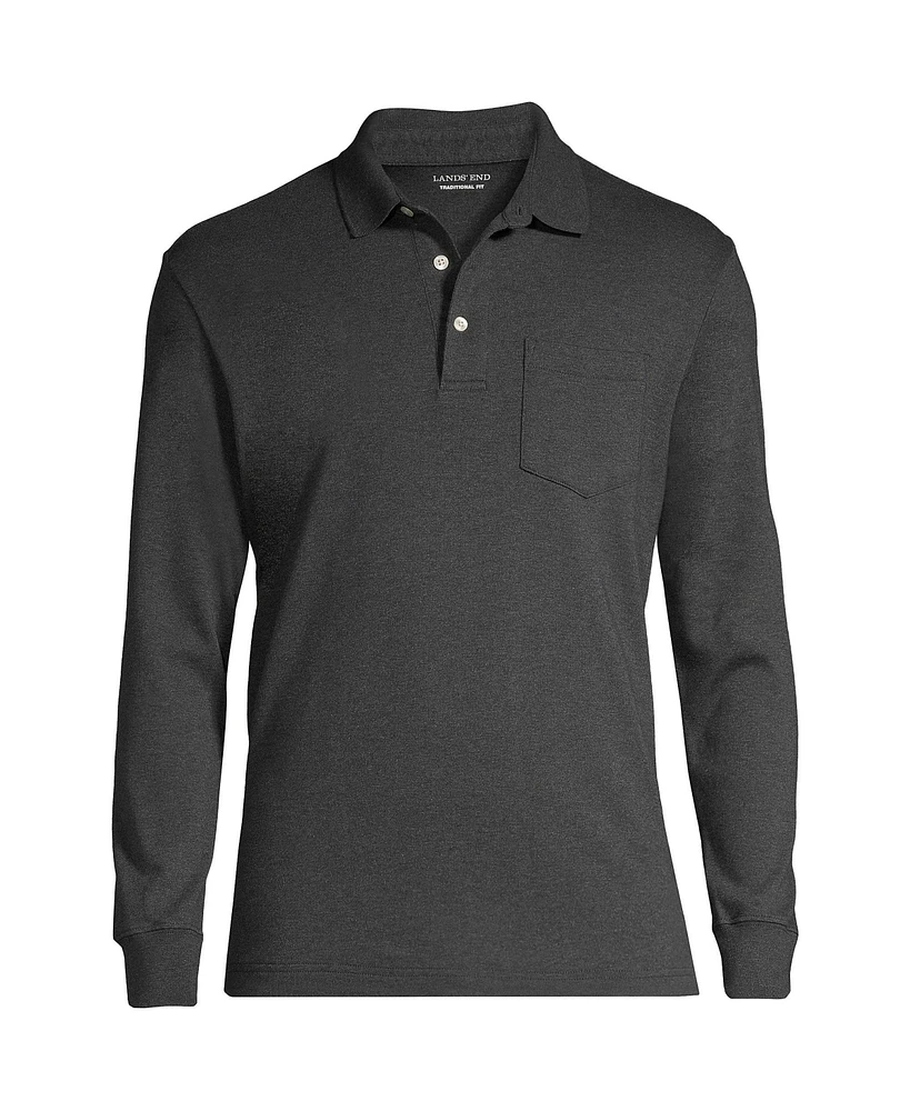 Lands' End Big & Tall Long Sleeve Cotton Supima Polo Shirt with Pocket