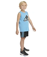 adidas Little & Toddler Boys Sleeveless Logo Tank Elastic-Waistband 3-Stripe Shorts, 2 Piece Set