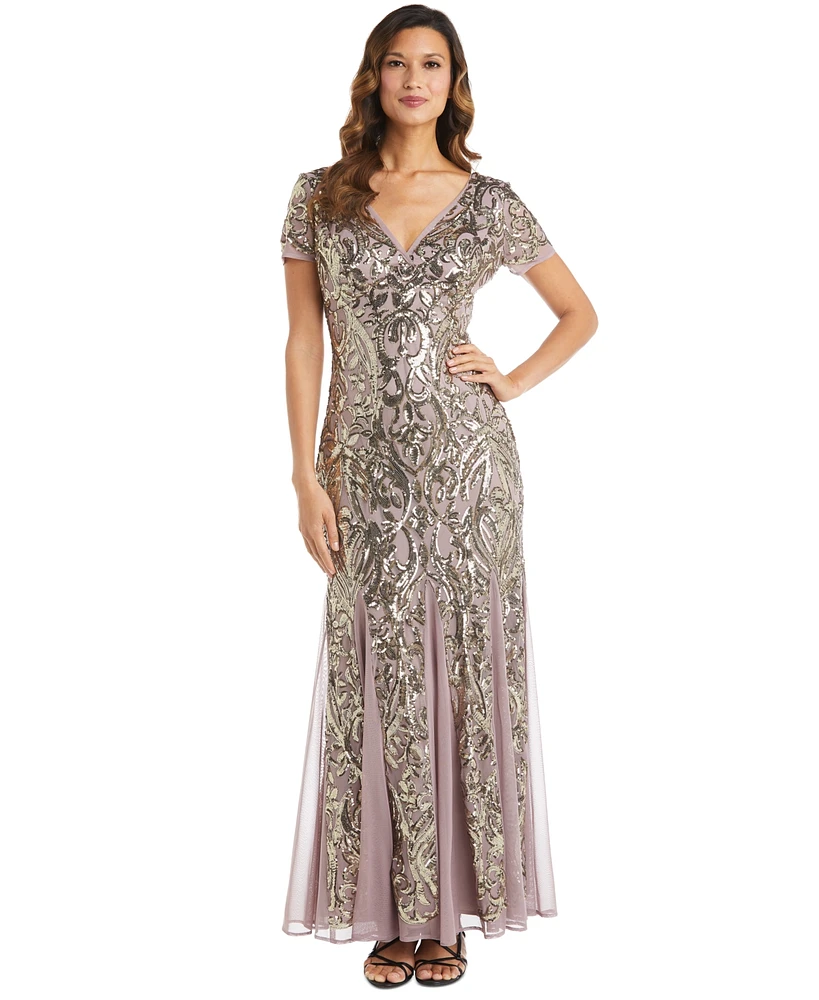 R & M Richards Sequin Godet Gown