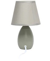 Creekwood Home Nauru 9.45" Traditional Petite Ceramic Oblong Bedside Table Desk Lamp with Tapered Drum Fabric Shade