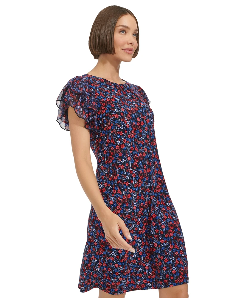 Tommy Hilfiger Petite Floral Flutter-Sleeve Shift Dress