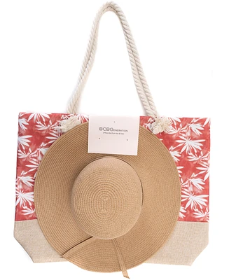 BCBGeneration Printed Tote Bag and Floppy Hat Set