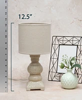Lalia Home 12.5" Organix Rustic Farmhouse Distressed Neutral Resin Base Mini Table Desk Lamp with Beige Fabric Shade