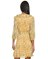 Karl Lagerfeld Paris Women's Floral-Print Belted A-Line Dress