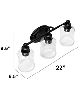 Lalia Home Studio Loft Modern Three Light Metal and Clear Seeded Glass Shade Vanity Uplight Downlight Wall Mounted Fixture
