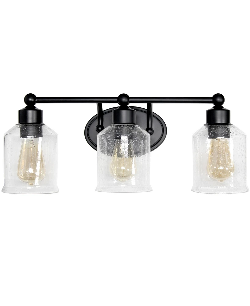 Lalia Home Studio Loft Modern Three Light Metal and Clear Seeded Glass Shade Vanity Uplight Downlight Wall Mounted Fixture