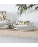 Gibson Home Tree Festival 12 Piece Double Bowl Dinnerware Set, Service for 4