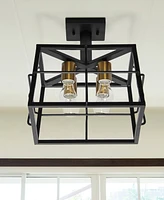 Lalia Home 12.4" Ironhouse Four Light Decorative Squared Metal Semi Flush Mount Celling Light Fixture