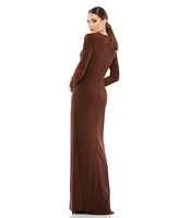 Mac Duggal Women's Ieena Long Sleeve Keyhole Draped Gown