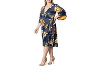 Kiyonna Plus Gemini Wrap Dress with Contrast Lined Sleeves