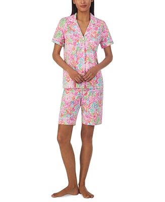 Lauren Ralph Women's 2-Pc. Short-Sleeve Notch-Collar Bermuda Pajama Set