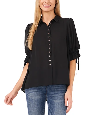 CeCe Women's High-Low Flowy Collared Button-Down Blouse