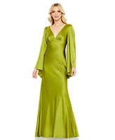 Mac Duggal Women's Charmeuse Bell Sleeve Empire Waist Gown