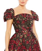 Mac Duggal Women's Floral Brocade Cap Sleeve A Line Dress