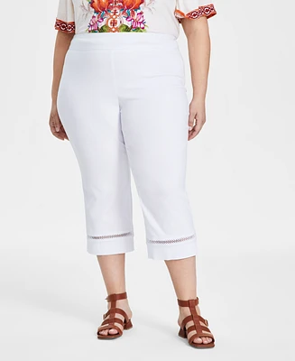 Jm Collection Plus Lace-Inset Pull-On Capris, Created for Macy's