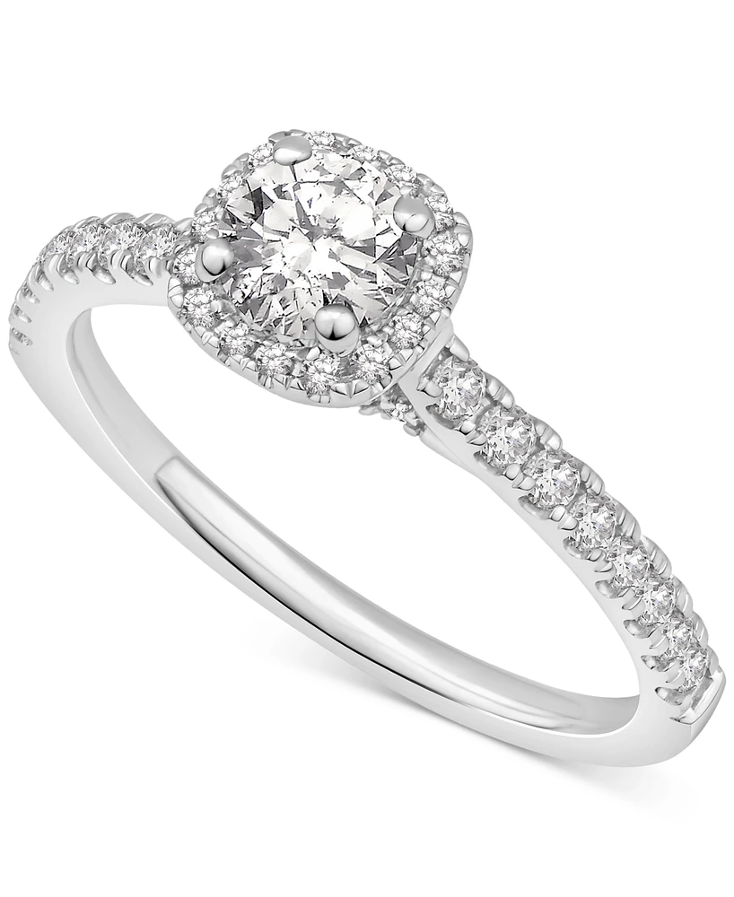 Diamond Halo Engagement Ring (3/4 ct. t.w.) in 14k White Gold