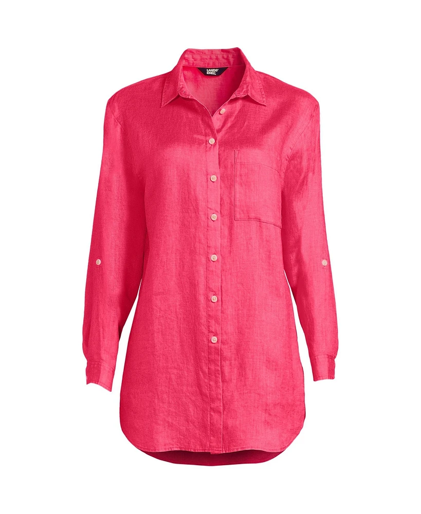 Lands' End Women's Linen Roll Sleeve Oversized Relaxed Tunic Top