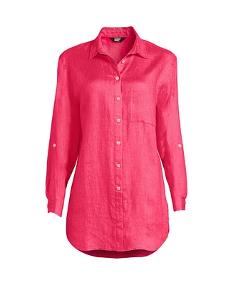 Lands' End Women's Linen Roll Sleeve Oversized Relaxed Tunic Top