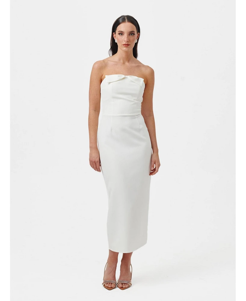 Nana'S Women's Strapeless midi dress with bow detail and pencil skirt