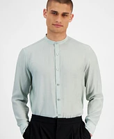 Alfani Men's Regular-Fit Crinkled Button-Down Band-Collar Shirt, Created for Macy's