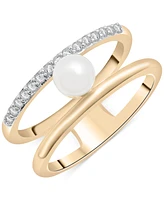 Audrey by Aurate Cultured Freshwater Pearl (5mm) & Diamond (1/6 ct. t.w.) Openwork Double Row Ring Gold Vermeil, Created for Macy's