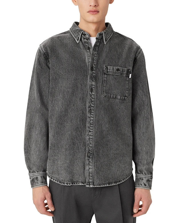 frank and oak dress shirt Frank & Oak Mens Button Up Shirt Blue Leaves Print 100 Cotton Long Sleeve  Size S