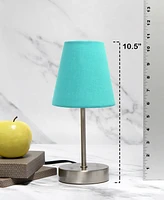 Creekwood Home Nauru 10.5" Traditional Petite Metal Stick Bedside Table Desk Lamp with Fabric Empire Shade