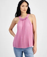 I.n.c. International Concepts Women's Pleated Chain-Trim Top, Created for Macy's