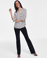 I.n.c. International Concepts Women's Printed Flap-Pocket Blouse, Created for Macy's