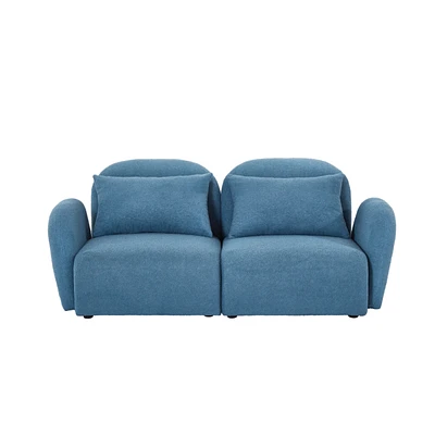 Simplie Fun Lazy Sofa Loveseat Teddy Fabric Blue