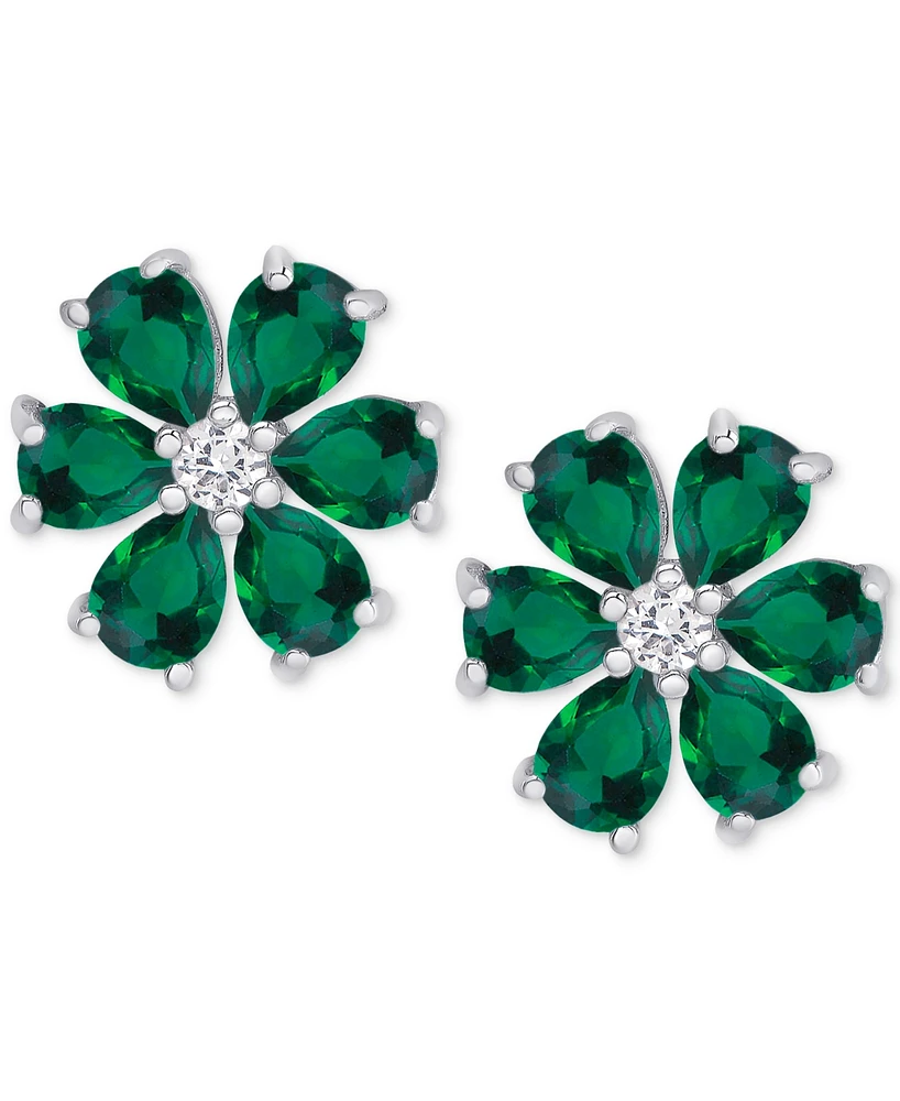 Green Quartz (1-1/3 ct. t.w.) & Lab Grown White Sapphire (1/10 ct. t.w.) Flower Stud Earrings in Sterling Silver