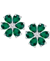 Green Quartz (1-1/3 ct. t.w.) & Lab Grown White Sapphire (1/10 ct. t.w.) Flower Stud Earrings in Sterling Silver