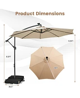 Costway Patio 10FT Hanging Offset Umbrella 32 Led Lights Sand Bag Outdoor Cross Base