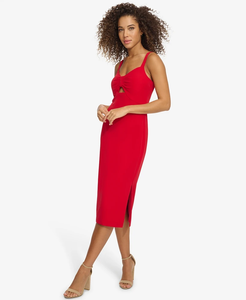 Siena Women's Ruched-Front Cutout Sleeveless Midi Dress