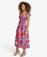 Siena Women's Floral Back-Cutout Ruffled Sleeveless Midi Dress
