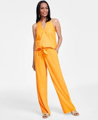I.N.C. International Concepts Womens Tie Front Halter Blouse Paperbag Waist Pants Created For Macys