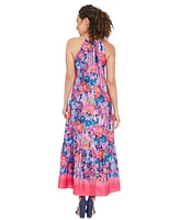 London Times Petite Printed Halter-Neck Maxi Dress