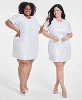 Nina Parker Trendy Plus Printed Short-Sleeve Sequin Dress