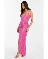 Quiz Women's Lurex Wrap Diamante Strap Maxi Dress