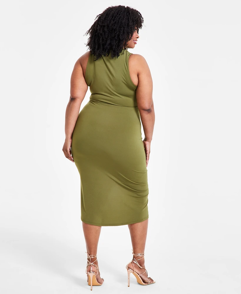 Nina Parker Trendy Plus Ruched Draped Midi Dress, Created for Macy's