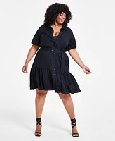 Nina Parker Trendy Plus Puff-Sleeve Tiered Mini Dress, Created for Macy's