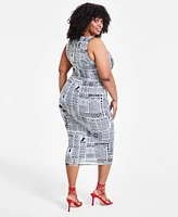 Nina Parker Trendy Plus Printed Mesh Midi Dress, Created for Macy's