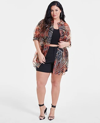 Nina Parker Trendy Plus Organza Camo Oversized Shirt