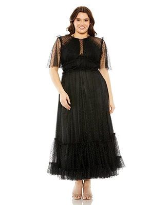 Mac Duggal Plus Size High Neck Tulle Polka Dot Detail Gown