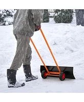 Slickblue Snow Shovel with Wheels with 30 Inches Wide Blade and Adjustable Handle-Orange