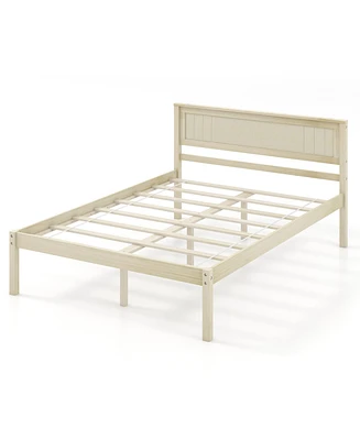 Slickblue Wooden Bed Frame with Headboard and Slat Support